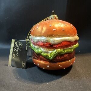 2018 ROBERT STANLEY - LARGE HAMBURGER - BLOWN GLASS ORNAMENT‎ - NEW W/TAG